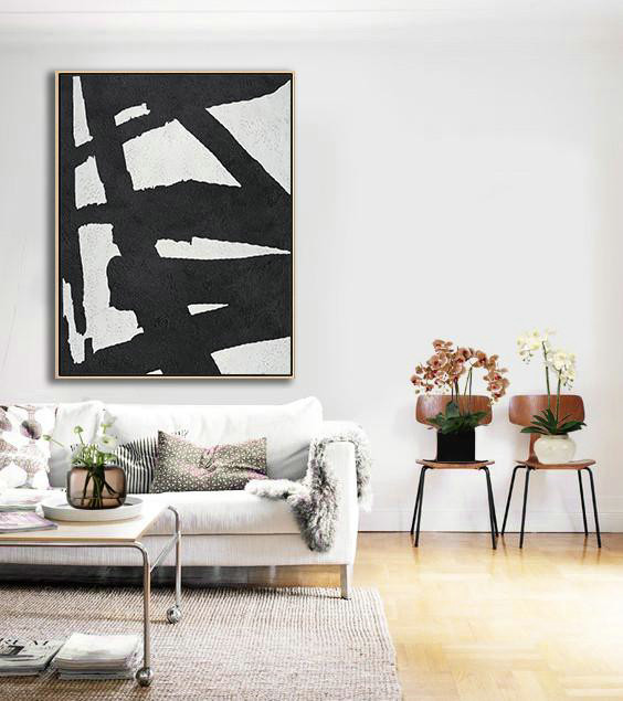 Large Abstract Art Handmade Painting,Black And White Minimal Painting On Canvas - Big Wall Art For Living Room